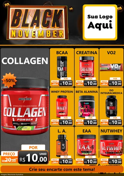 Modelo de Encarte para Encarte A4 Vertical com o tema Black November para Suplementos alimentares