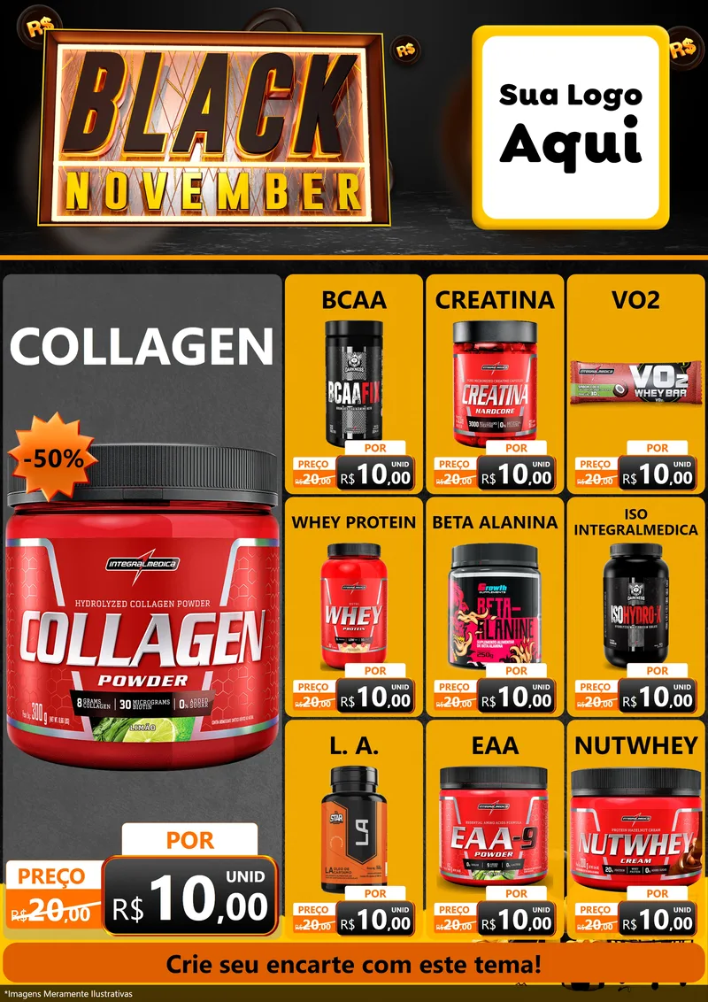 Modelo de Encarte para Encarte A4 Vertical com o tema Black November para Suplementos alimentares