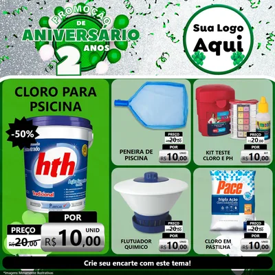 Modelo de Rede Social para Feed Facebook com o tema Promoção de Aniversário - 2 Anos para Produtos para Piscina
