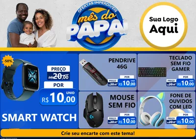 Modelo de Encarte para Encarte A4 Horizontal com o tema Ofertas Imperdíveis Mês Do Papai para Informática