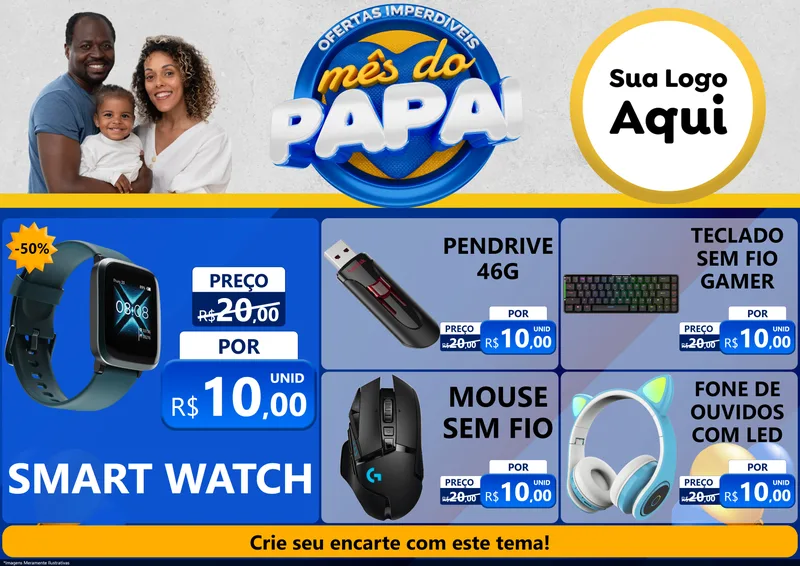 Modelo de Encarte para Encarte A4 Horizontal com o tema Ofertas Imperdíveis Mês Do Papai para Informática