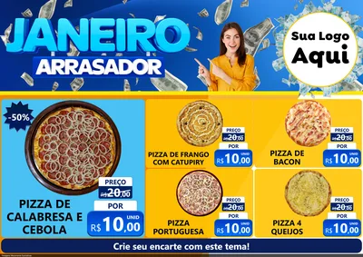 Modelo de Encarte para Encarte A4 Horizontal com o tema Janeiro Arrasador para Pizzaria