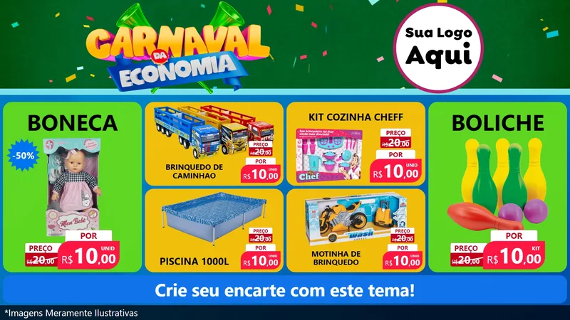 Modelo de TV para TV Horizontal com o tema Carnaval da Economia para Brinquedos