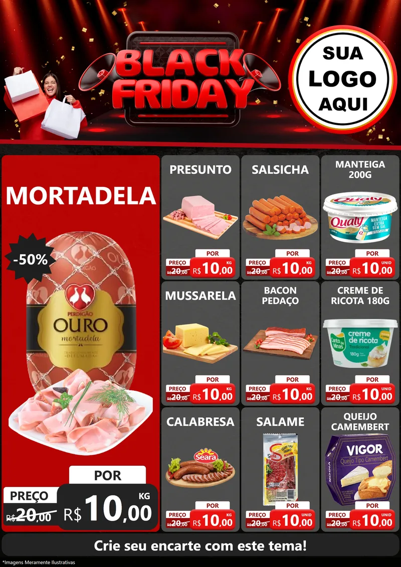 Modelo de Encarte para Encarte A4 Vertical com o tema Black Friday para Frios e Laticínios