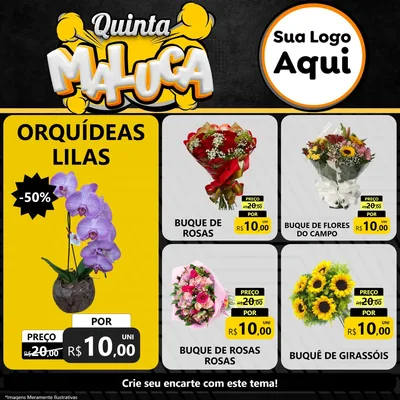 Modelo de Rede Social para Feed Facebook com o tema Quinta Maluca para Floricultura e jardim