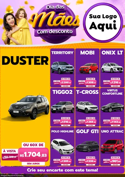 Modelo de Encarte para Encarte A4 Vertical com o tema Dia das Mães com Desconto para Concessionaria de Carros