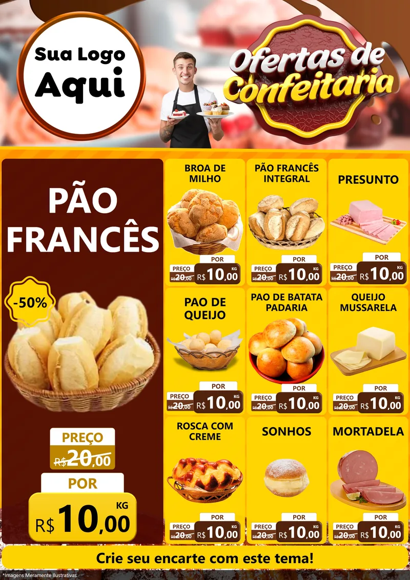 Modelo de Encarte para Encarte A4 Vertical com o tema Ofertas de Confeitaria para Padaria