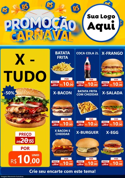 Modelo de Encarte para Encarte A4 Vertical com o tema Promoção de Carnaval para Hamburgueria