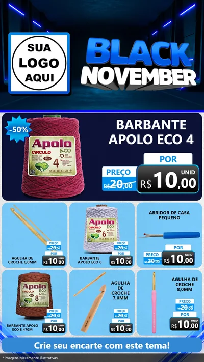 Modelo de Rede Social para Stories com o tema Black November para Armarinho e Aviamentos