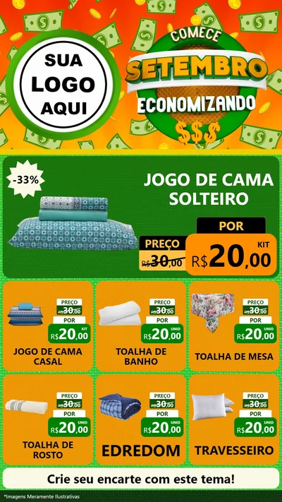 Modelo de Rede Social para Stories com o tema Comece Setembro Economizando para Cama, Mesa e Banho