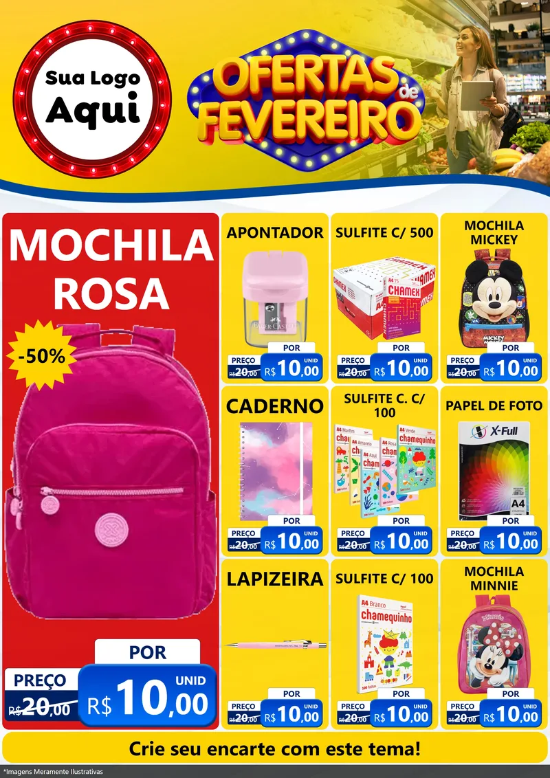 Modelo de Encarte para Encarte A4 Vertical com o tema Ofertas de Fevereiro para Papelaria