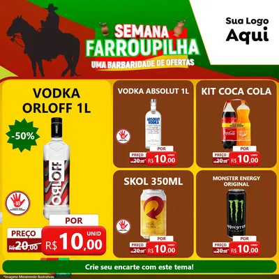 Modelo de Rede Social para Feed Facebook com o tema Semana Farroupilha - Uma Barbaridade de Ofertas para Distribuidora de bebidas