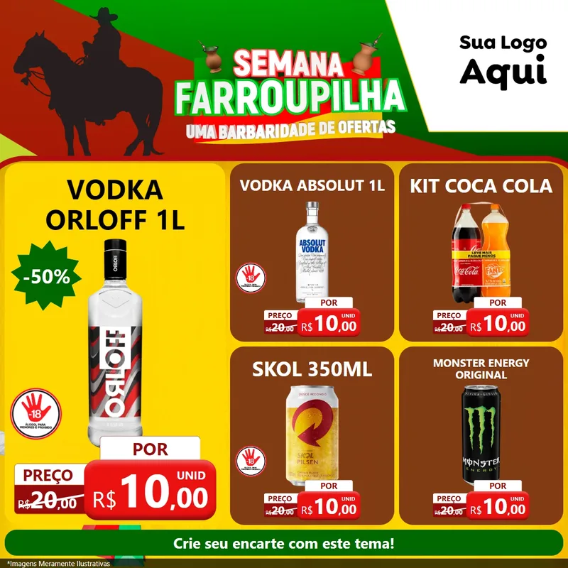 Modelo de Rede Social para Feed Facebook com o tema Semana Farroupilha - Uma Barbaridade de Ofertas para Distribuidora de bebidas