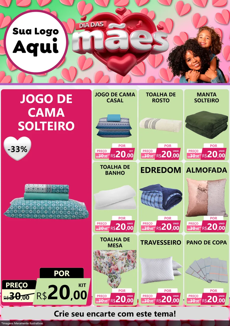 Modelo de Encarte para Encarte A4 Vertical com o tema Dia das Mães para Cama, Mesa e Banho