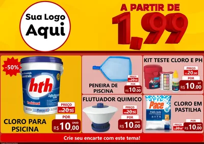 Modelo de Encarte para Encarte A4 Horizontal com o tema A Partir de Um e Noventa e Nove - 1,99 para Produtos para Piscina