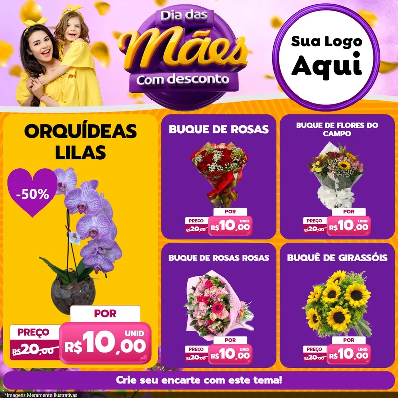 Modelo de Rede Social para Feed Facebook com o tema Dia das Mães com Desconto para Floricultura e jardim