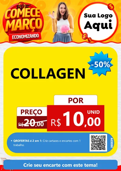 Modelo de Cartaz para Cartaz A4 Vertical com o tema Comece Março Economizando para Suplementos alimentares