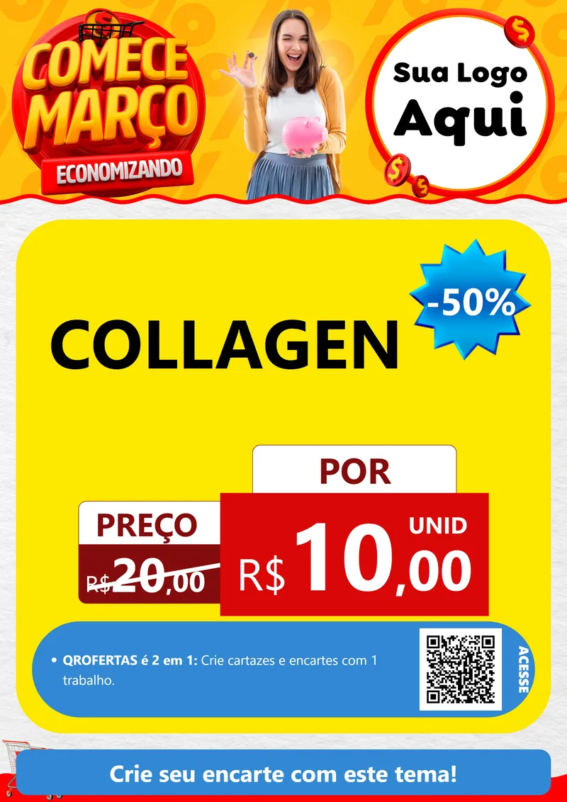Modelo de Cartaz para Cartaz A4 Vertical com o tema Comece Março Economizando para Suplementos alimentares