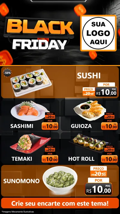 Modelo de TV para TV Vertical com o tema Black Friday para Comida japonesa