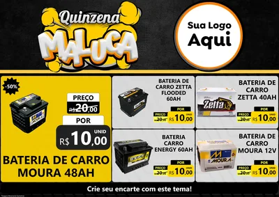 Modelo de Encarte para Encarte A4 Horizontal com o tema Quinzena Maluca para Baterias Elétricas