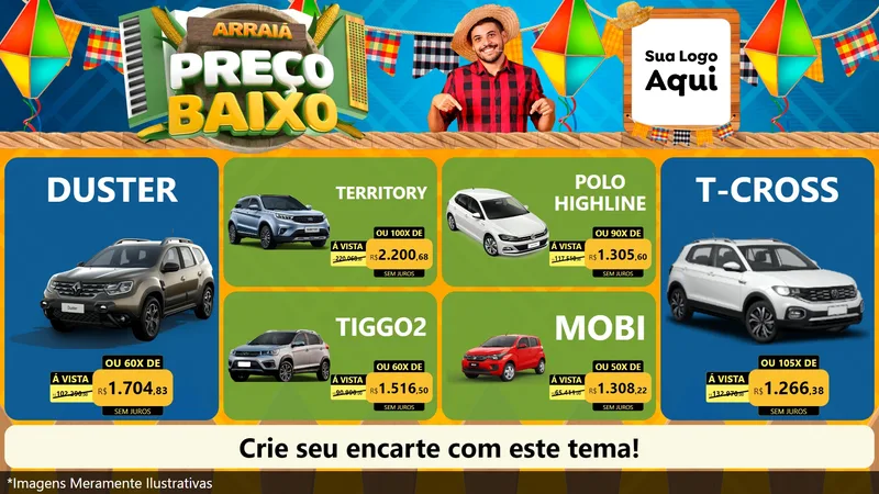 Modelo de TV para TV Horizontal com o tema Arraiá de Preço Baixo - Junina para Concessionaria de Carros