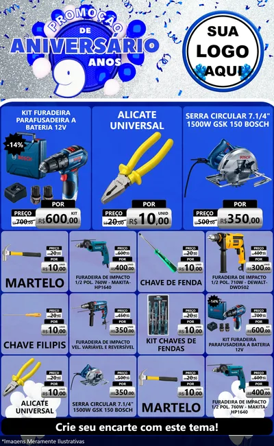 Modelo de Encarte para Encarte Grande com o tema Promoção de Aniversário - 9 Anos para Maquinas e Ferramentas