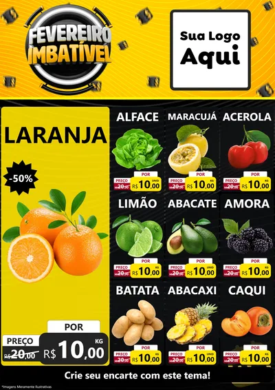 Modelo de Encarte para Encarte A4 Vertical com o tema Fevereiro Imbatível para Hortifrúti