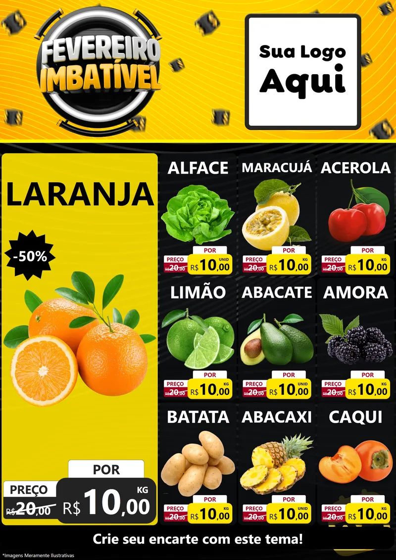 Modelo de Encarte para Encarte A4 Vertical com o tema Fevereiro Imbatível para Hortifrúti