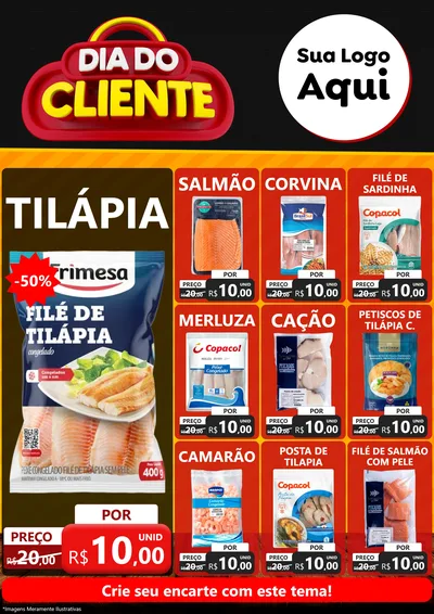 Modelo de Encarte para Encarte A4 Vertical com o tema Dia do Cliente para Peixaria