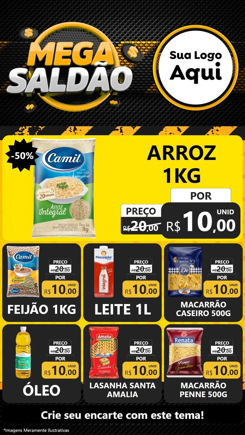 Modelo de Rede Social para Stories com o tema Mega Saldão para Supermercado