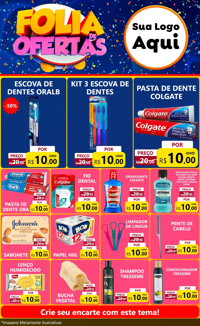 Modelo de Encarte para Encarte Grande com o tema Folia de Ofertas para Higiene Pessoal