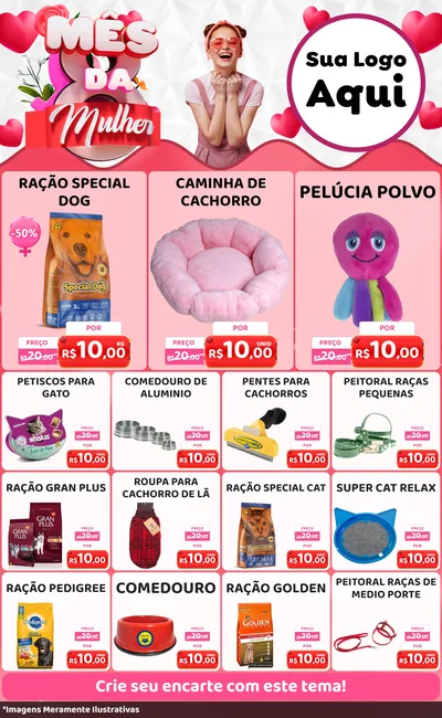 Modelo de Encarte para Encarte Grande com o tema Mês da Mulher para Pet Shop