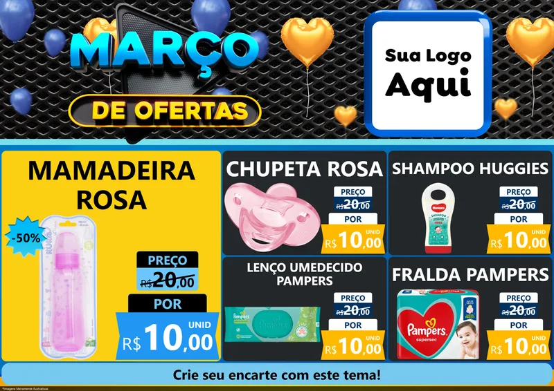 Modelo de Encarte para Encarte A4 Horizontal com o tema Março de Ofertas para Bebês
