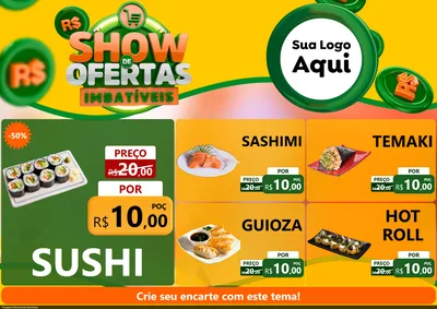 Modelo de Encarte para Encarte A4 Horizontal com o tema Show de Ofertas Imbatíveis para Comida japonesa