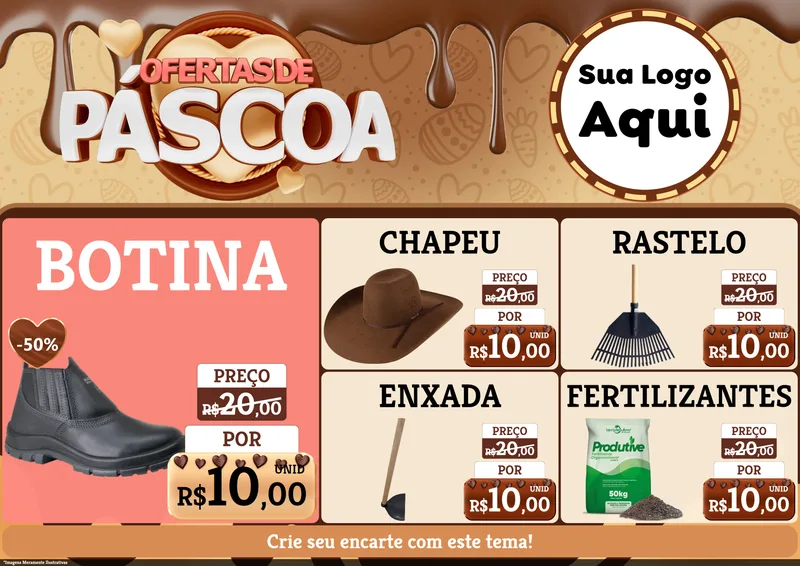 Modelo de Encarte para Encarte A4 Horizontal com o tema Ofertas de Páscoa para Agropecuária