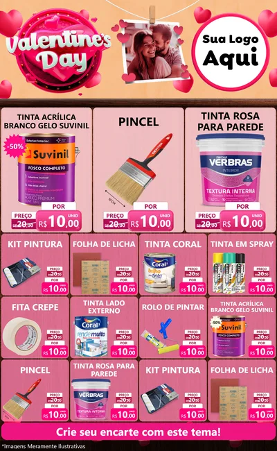 Modelo de Encarte para Encarte Grande com o tema Valentine's Day para Tintas e Ferramentas
