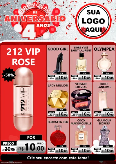 Modelo de Encarte para Encarte A4 Vertical com o tema Promoção de Aniversário - 4 Anos para Perfumes