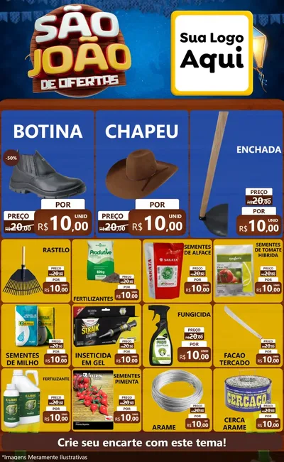Modelo de Encarte para Encarte Grande com o tema São João Ofertas Imbatíveis! - Junina para Agropecuária