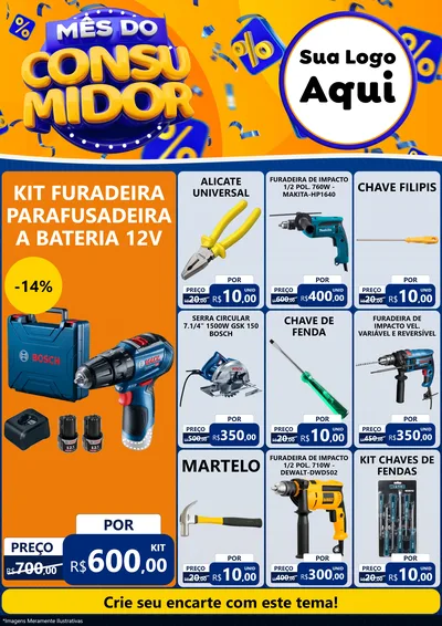 Modelo de Encarte para Encarte A4 Vertical com o tema Mês do Consumidor para Maquinas e Ferramentas