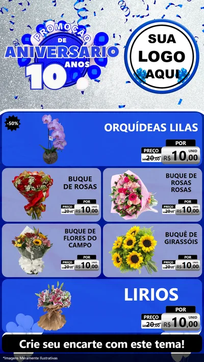 Modelo de TV para TV Vertical com o tema Promoção de Aniversário - 10 Anos para Floricultura e jardim