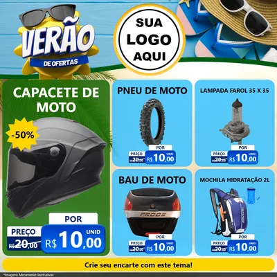 Modelo de Rede Social para Feed Facebook com o tema Verão de Ofertas para Moto peças