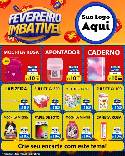 Modelo de Rede Social para Feed Instagram com o tema Fevereiro Imbatível para Papelaria