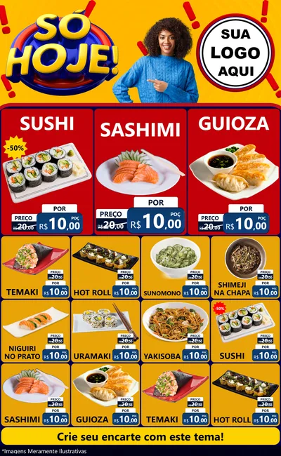 Modelo de Encarte para Encarte Grande com o tema Só Hoje! para Comida japonesa