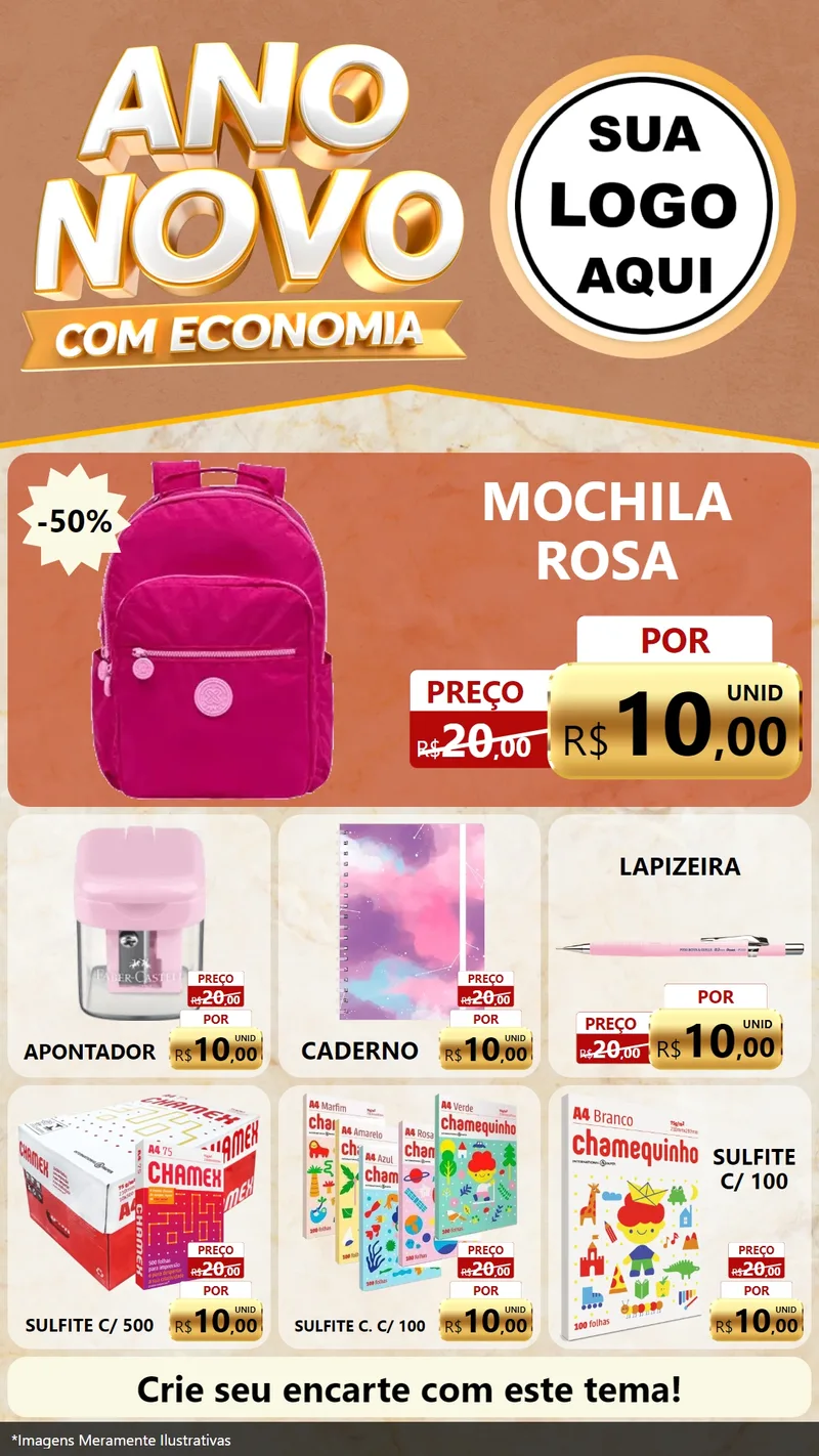 Modelo de Rede Social para Stories com o tema Ano Novo Com Economia para Papelaria