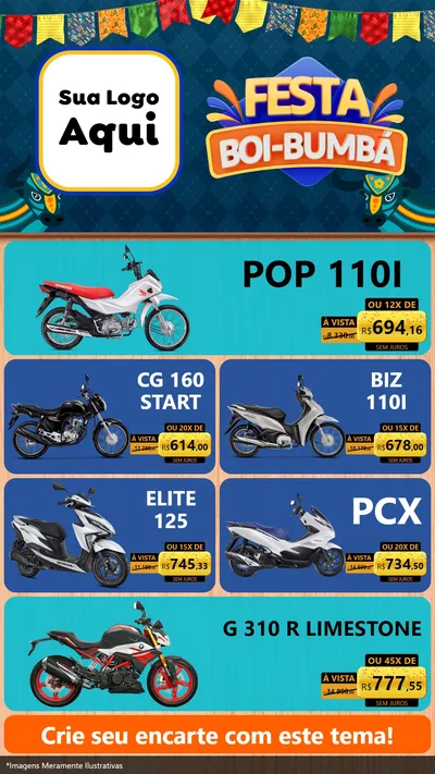 Modelo de TV para TV Vertical com o tema Festa Boi Bumbá para Concessionaria de Motos