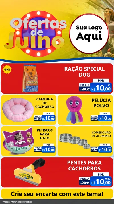 Modelo de TV para TV Vertical com o tema Ofertas de Julho para Pet Shop