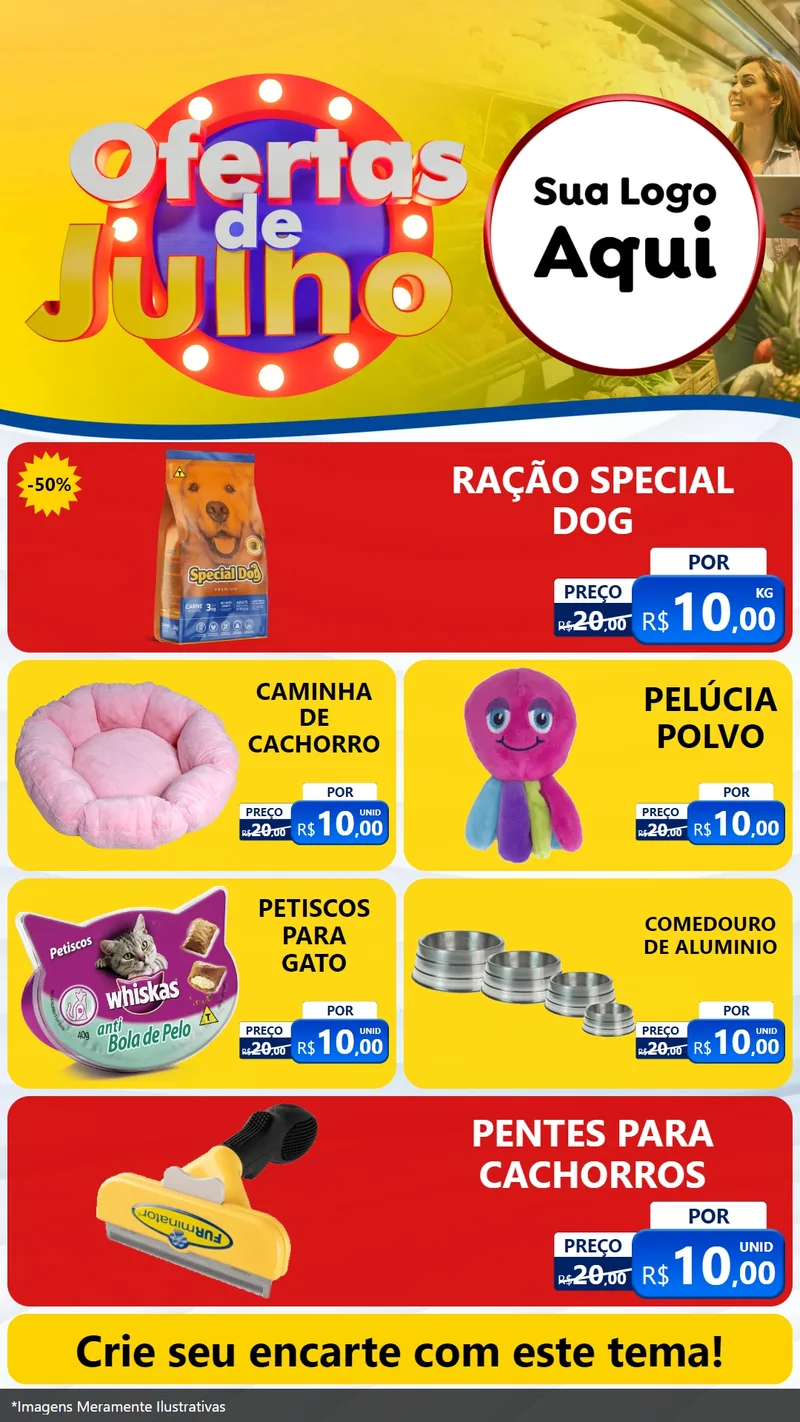 Modelo de TV para TV Vertical com o tema Ofertas de Julho para Pet Shop