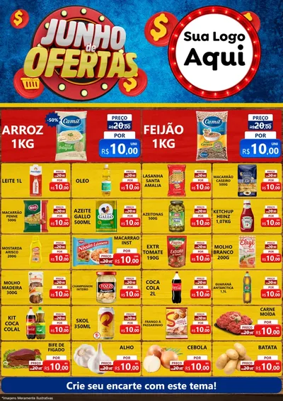 Modelo de Encarte para Encarte A4 Vertical com o tema Junho de Ofertas para Supermercado