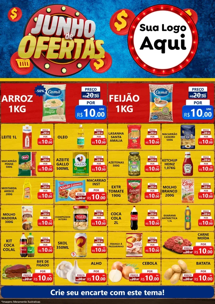 Modelo de Encarte para Encarte A4 Vertical com o tema Junho de Ofertas para Supermercado