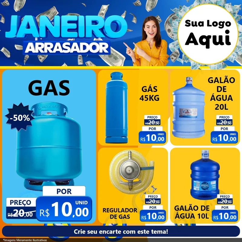 Modelo de Rede Social para Feed Facebook com o tema Janeiro Arrasador para Água e gás